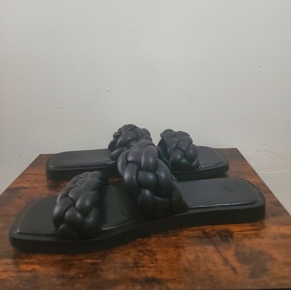 Womens H&M Black Braided Square Toe Sandals Size 7 - Picture 2 of 11